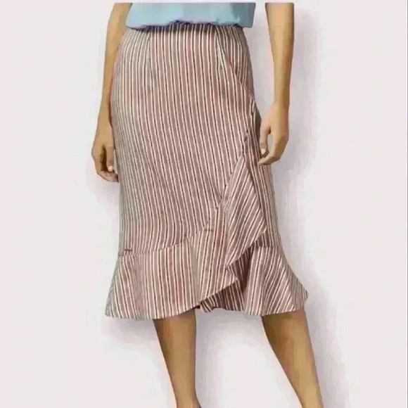 Ted Baker London Striped Midi Skirt in Red and White - Picture 1 of 5